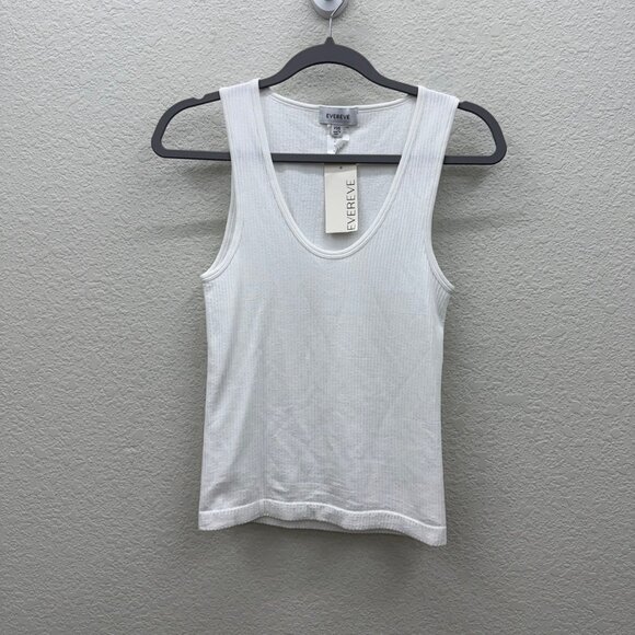 Evereve White Daisy Sleeveless Ribbed Tank Top Shirt Womens size XS/S NEW - Picture 1 of 7